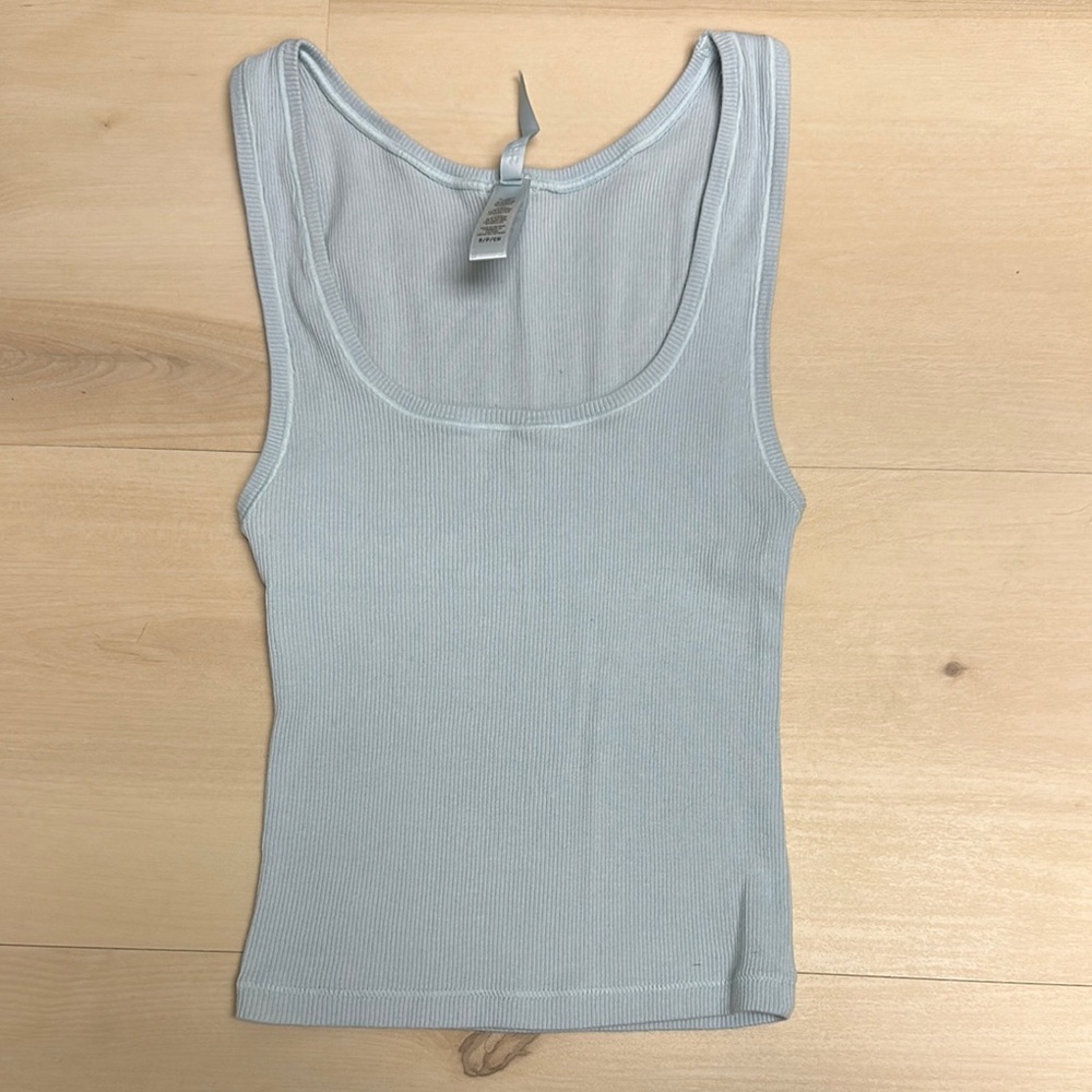 SKIMS Blue Ribbed Fitted Sleeveless Tank Top